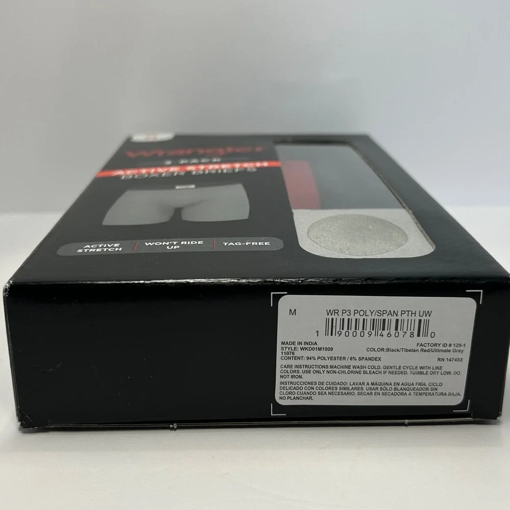 Wrangler Mens Active‎ Stretch Boxer Briefs 3 Pack Black Red Grey Size Medium New
